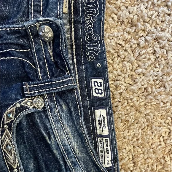 Miss Me Dark Blue Embroidered Denim Cutoff Shorts - Picture 5 of 5